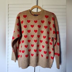 Vince Camuto Tan and Red Heart Sweater
